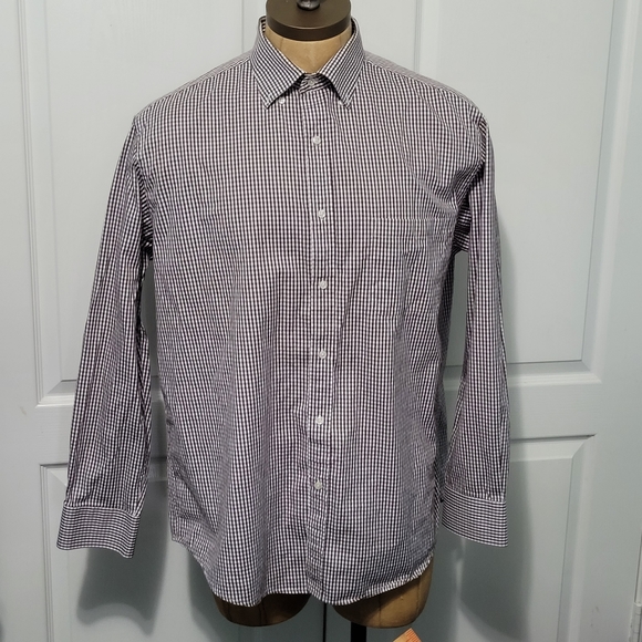 Tasso Elba Shirt Men's XL Brown Checkered Button Down Long Sleeve Shirt - Picture 1 of 10